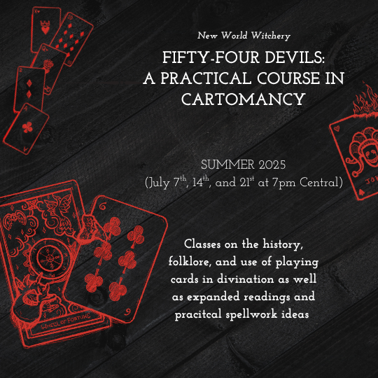 black and red image of playing cards and text